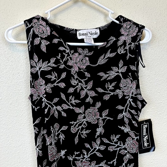 Vtg Ronnie Nicole Ouida Long Maxi Glitter Gown Black Stretch Sleeveless Dress 6 - Picture 2 of 7